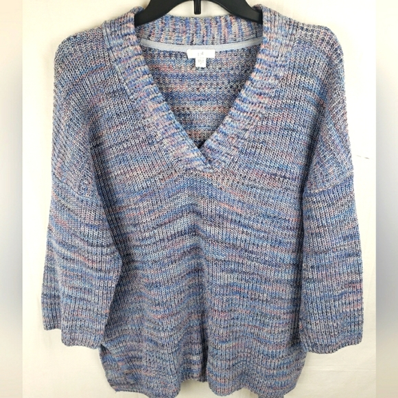 J.Jill Blue Multicolored Knit 3/4th Length Sleeve Sweater Oversized Sz S - Picture 1 of 10